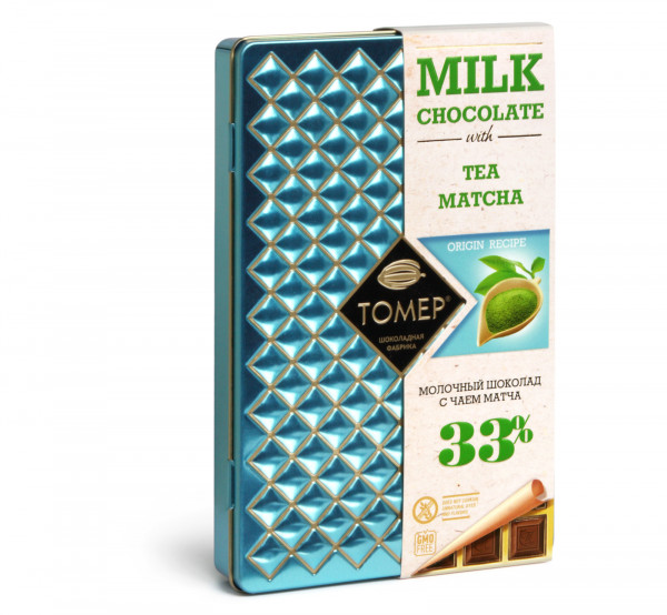 №1 Фабрика Томер металлический бокс Молочный шоколад с чаем МАТЧА ,33%  90г в Салехарде